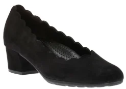 Clearance Gabor 02.211.47 Black Suede Leather Scalloped Block Heel