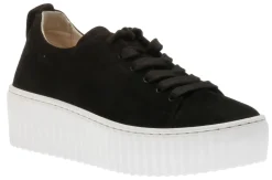 Best Gabor 93.201.17 Black Suede Platform Lace-Up Sneaker