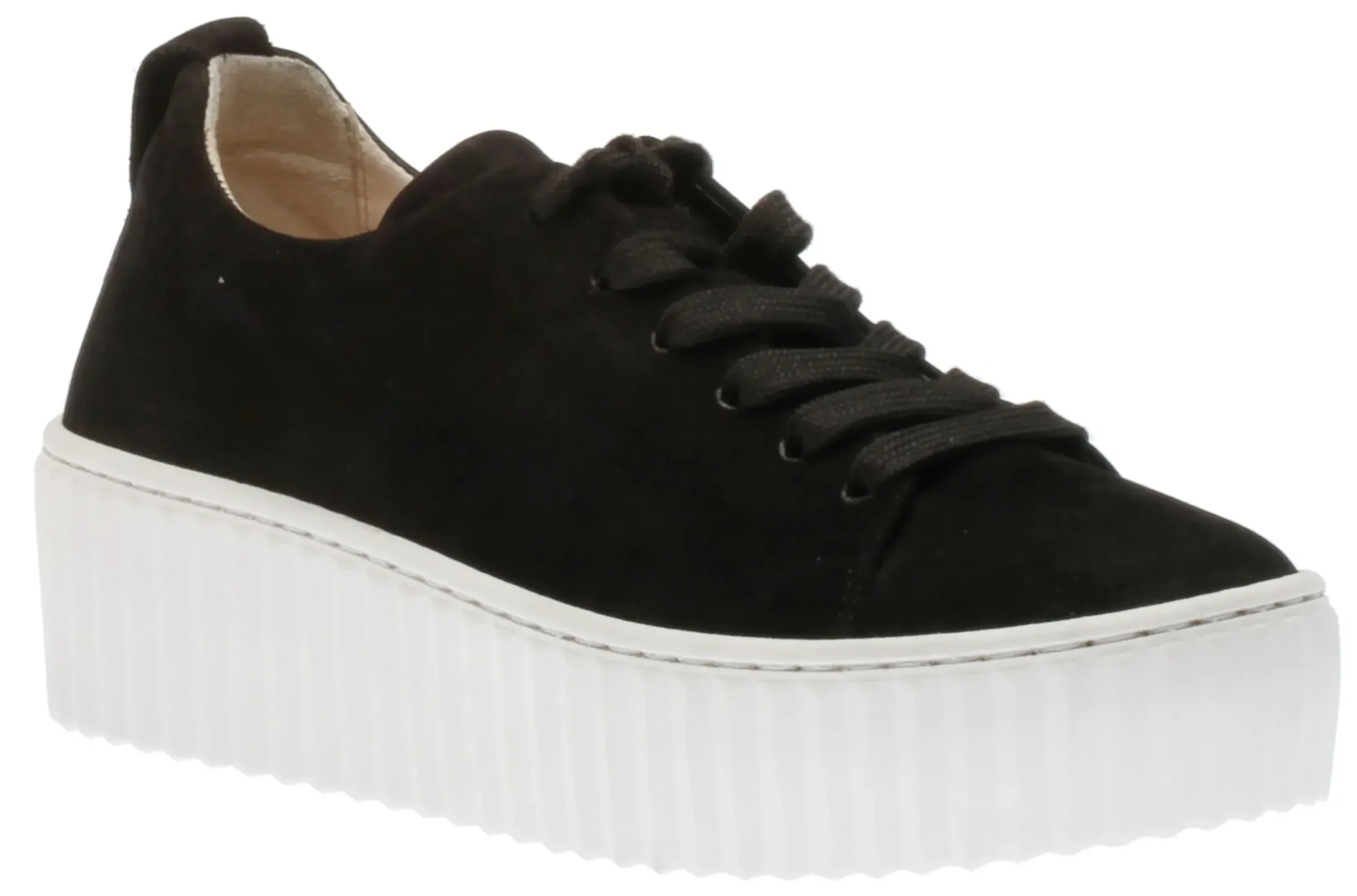 Best Gabor 93.201.17 Black Suede Platform Lace-Up Sneaker