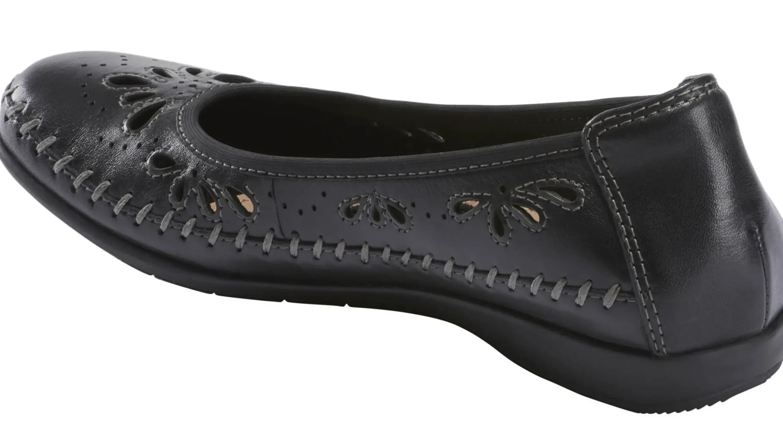 New Earth Alder Azza Black Perforated Leather Ballet Flat