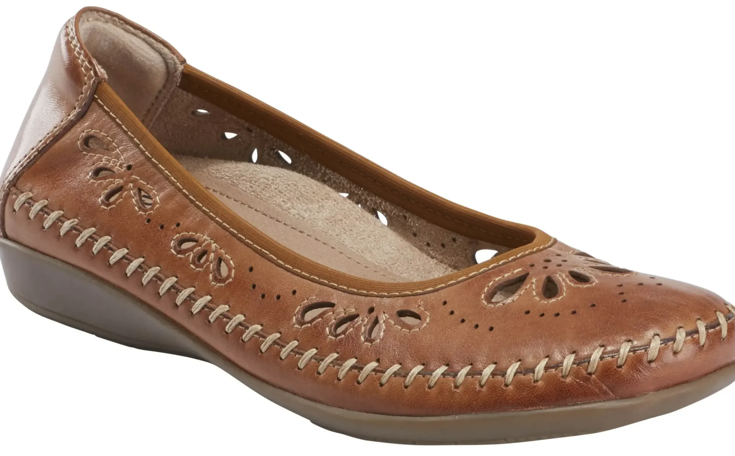 Earth Alder Azza Sand Brown Perforated Leather Ballet Flat