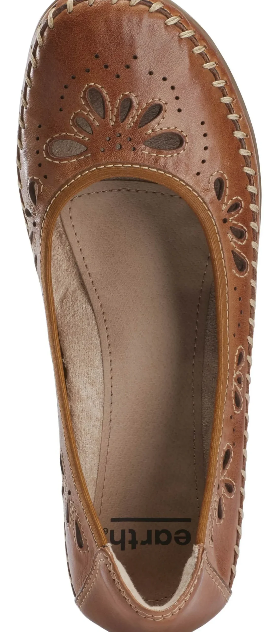 Earth Alder Azza Sand Brown Perforated Leather Ballet Flat