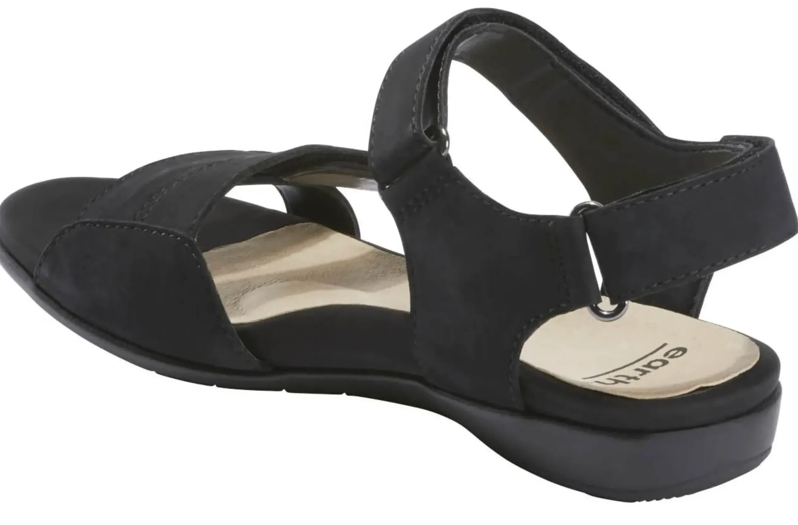 Discount Earth Amal Black Leather Adjustable Strappy Sandal