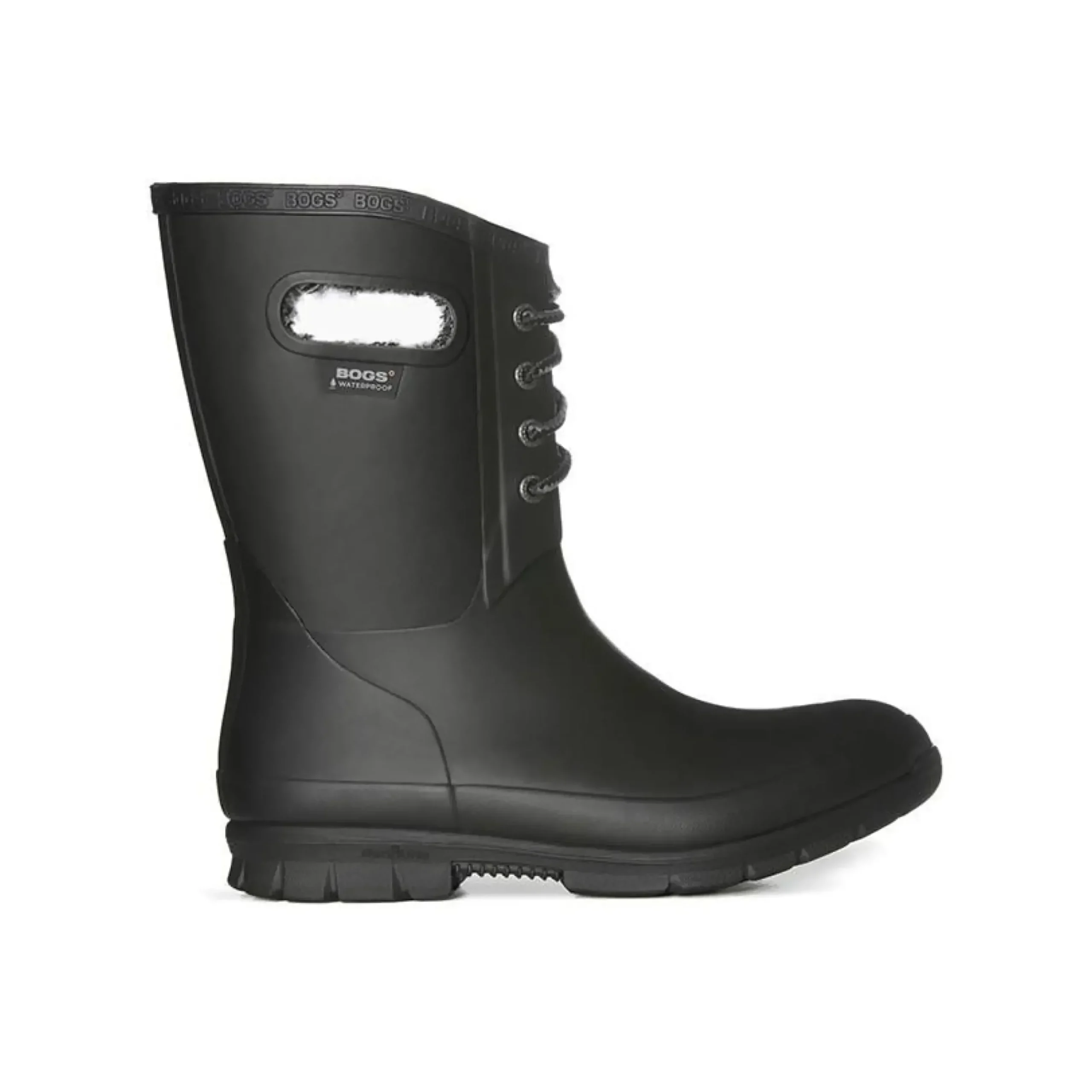 Bogs Amanda Plush Lace-Up Black Women's Insulated Rain Boot
