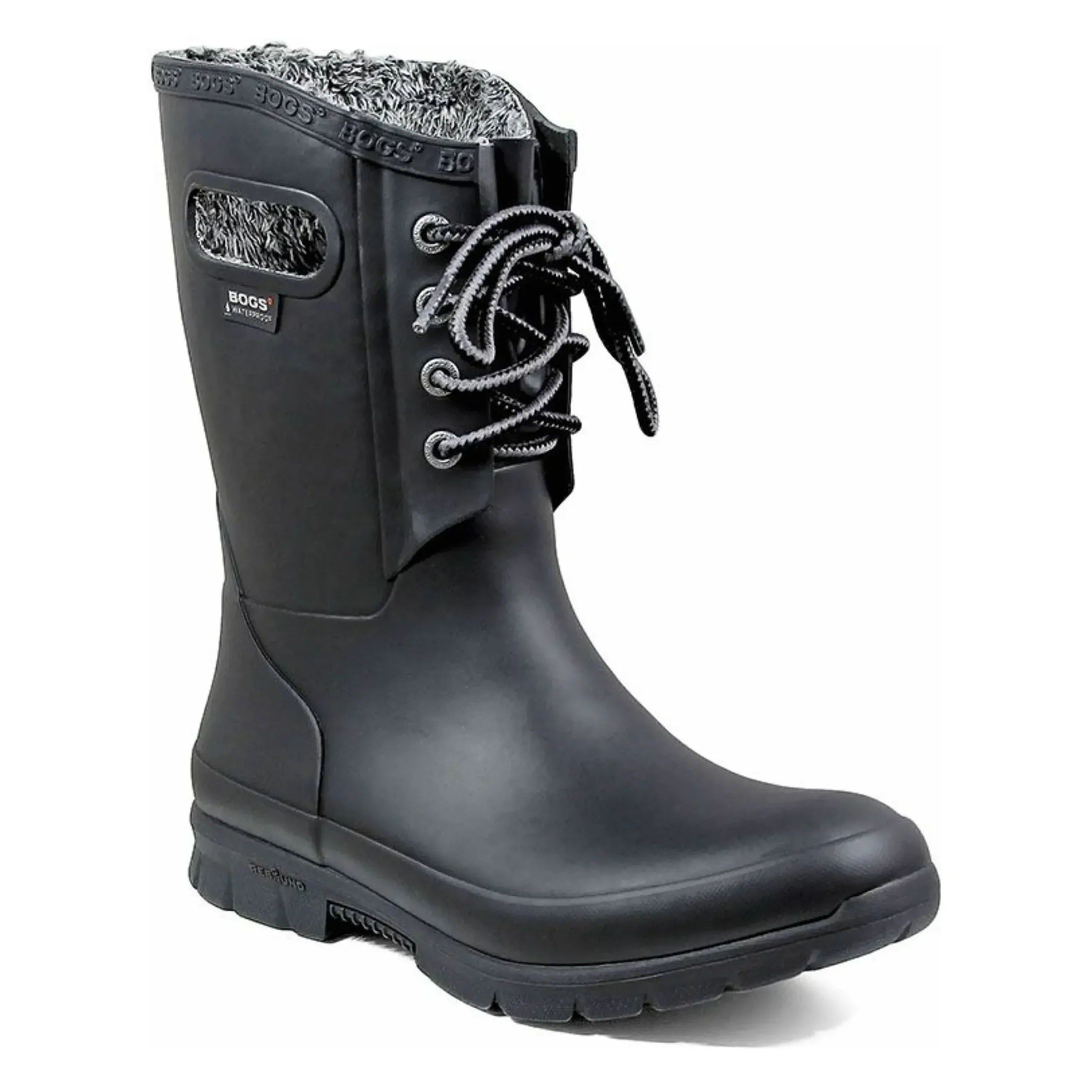 Bogs Amanda Plush Lace-Up Black Women's Insulated Rain Boot