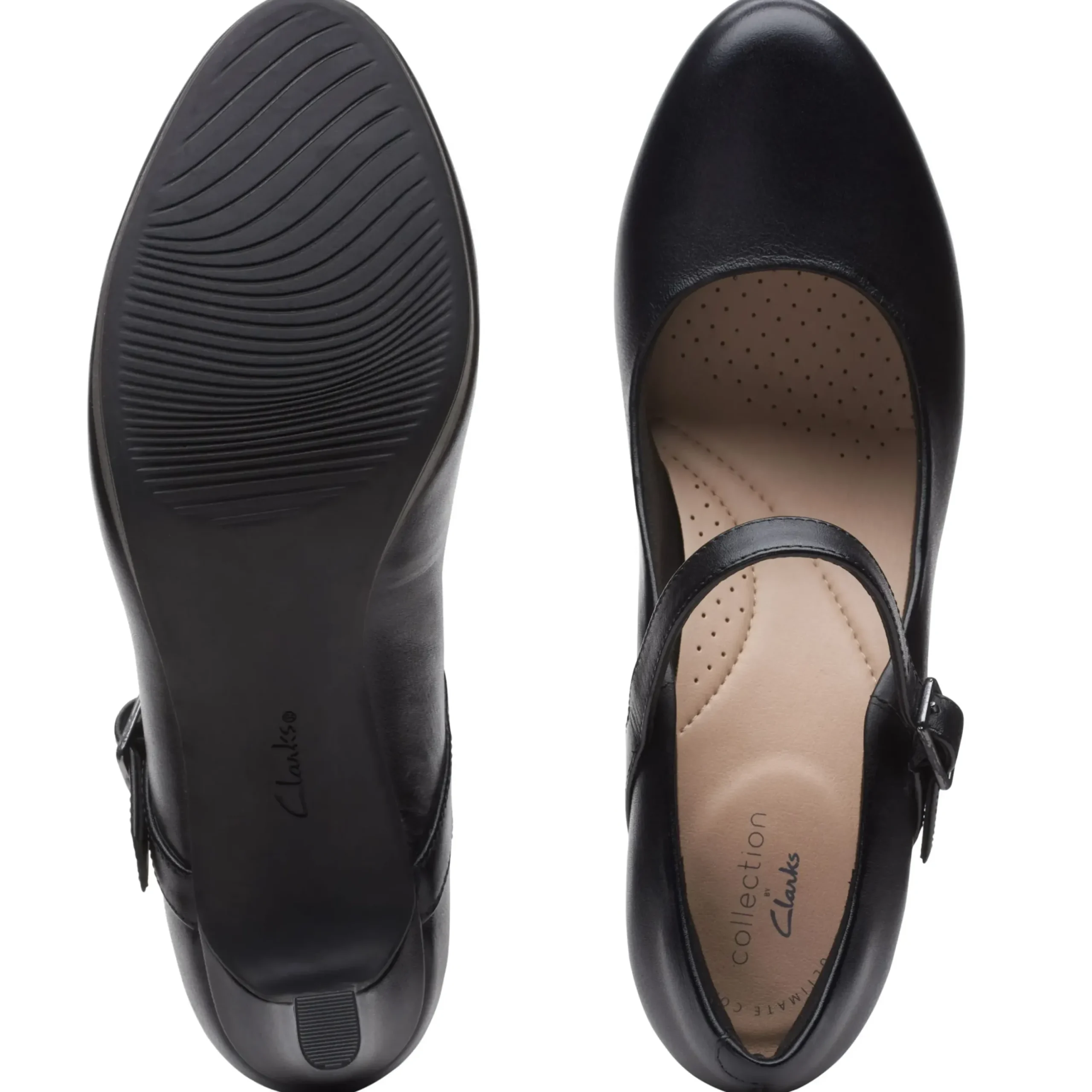 Clearance Clarks Ambyr Shine Black Leather Mary Jane Heel Pump