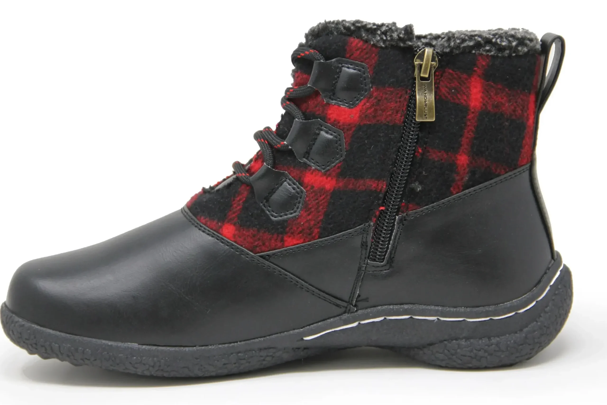 Outlet Wanderlust Amelia Black Red Flannel Lace-Up Boot