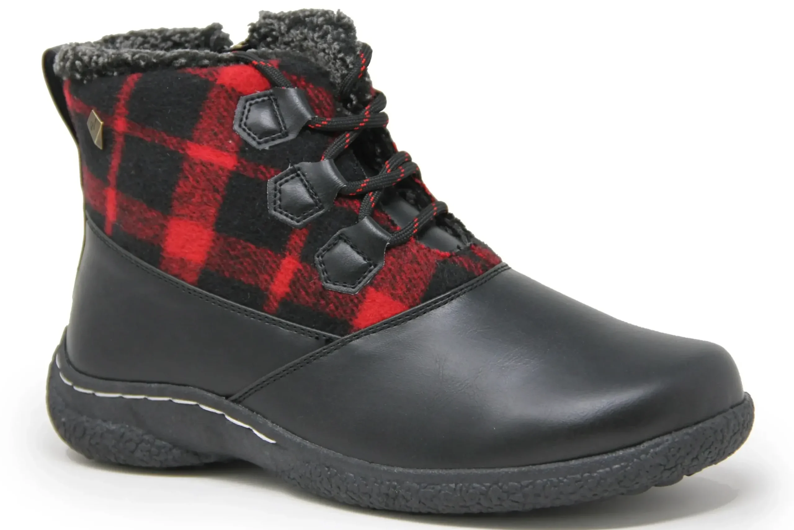 Outlet Wanderlust Amelia Black Red Flannel Lace-Up Boot
