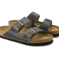 Sale Birkenstock Arizona Soft Footbed Iron Grey Oiled Leather Slide Sandal