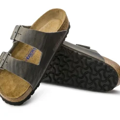Sale Birkenstock Arizona Soft Footbed Iron Grey Oiled Leather Slide Sandal
