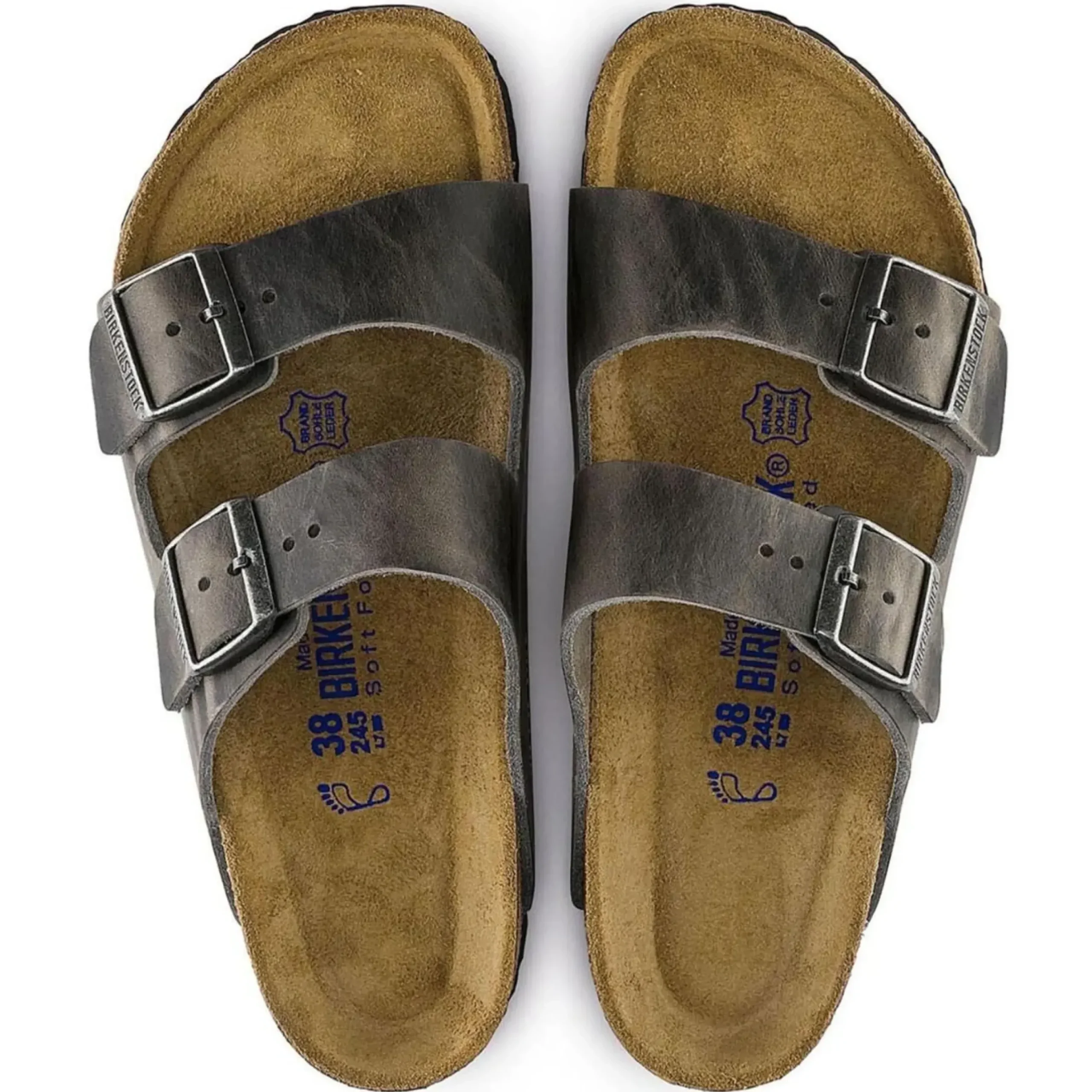 Sale Birkenstock Arizona Soft Footbed Iron Grey Oiled Leather Slide Sandal
