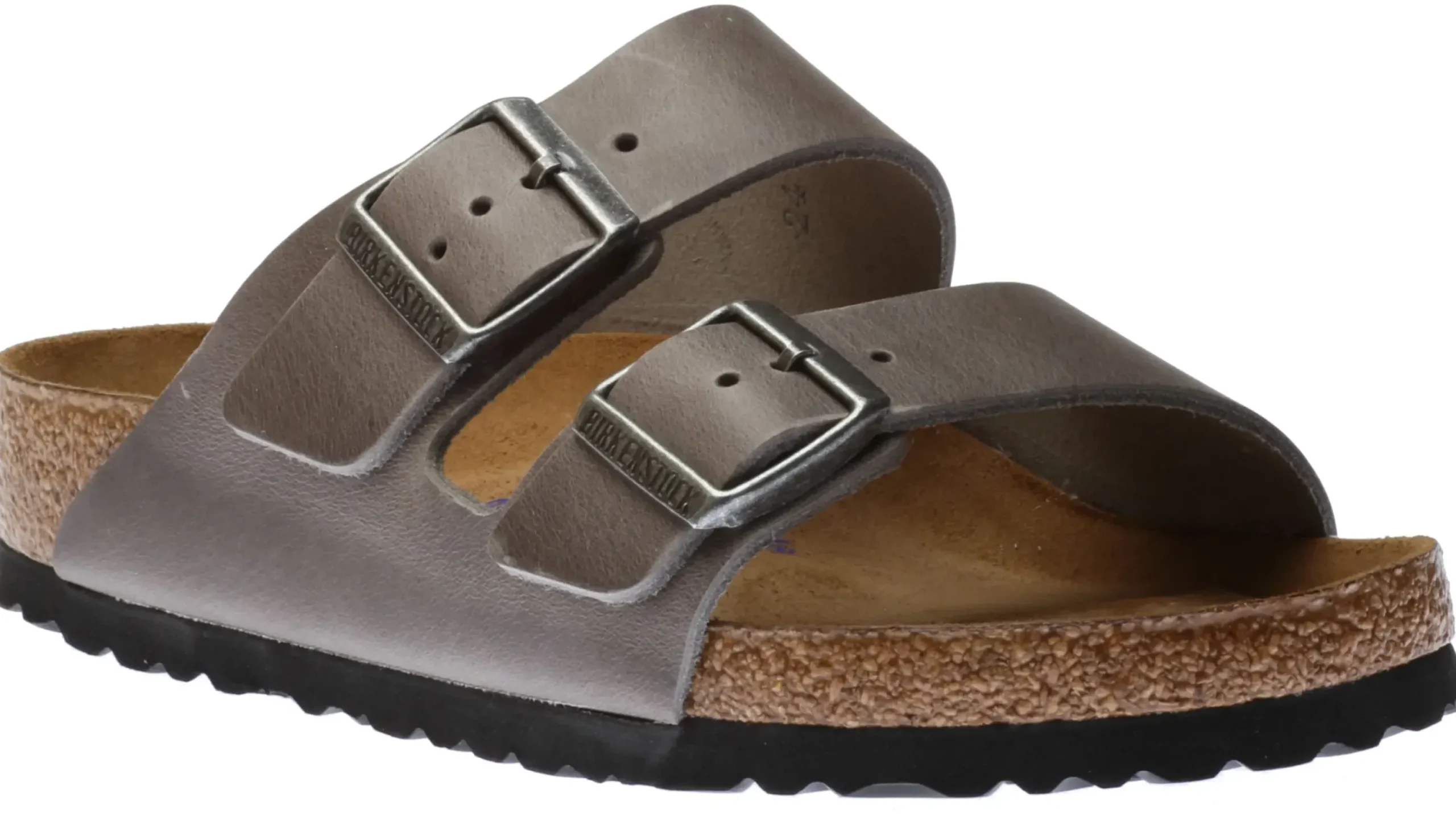 Sale Birkenstock Arizona Soft Footbed Iron Grey Oiled Leather Slide Sandal