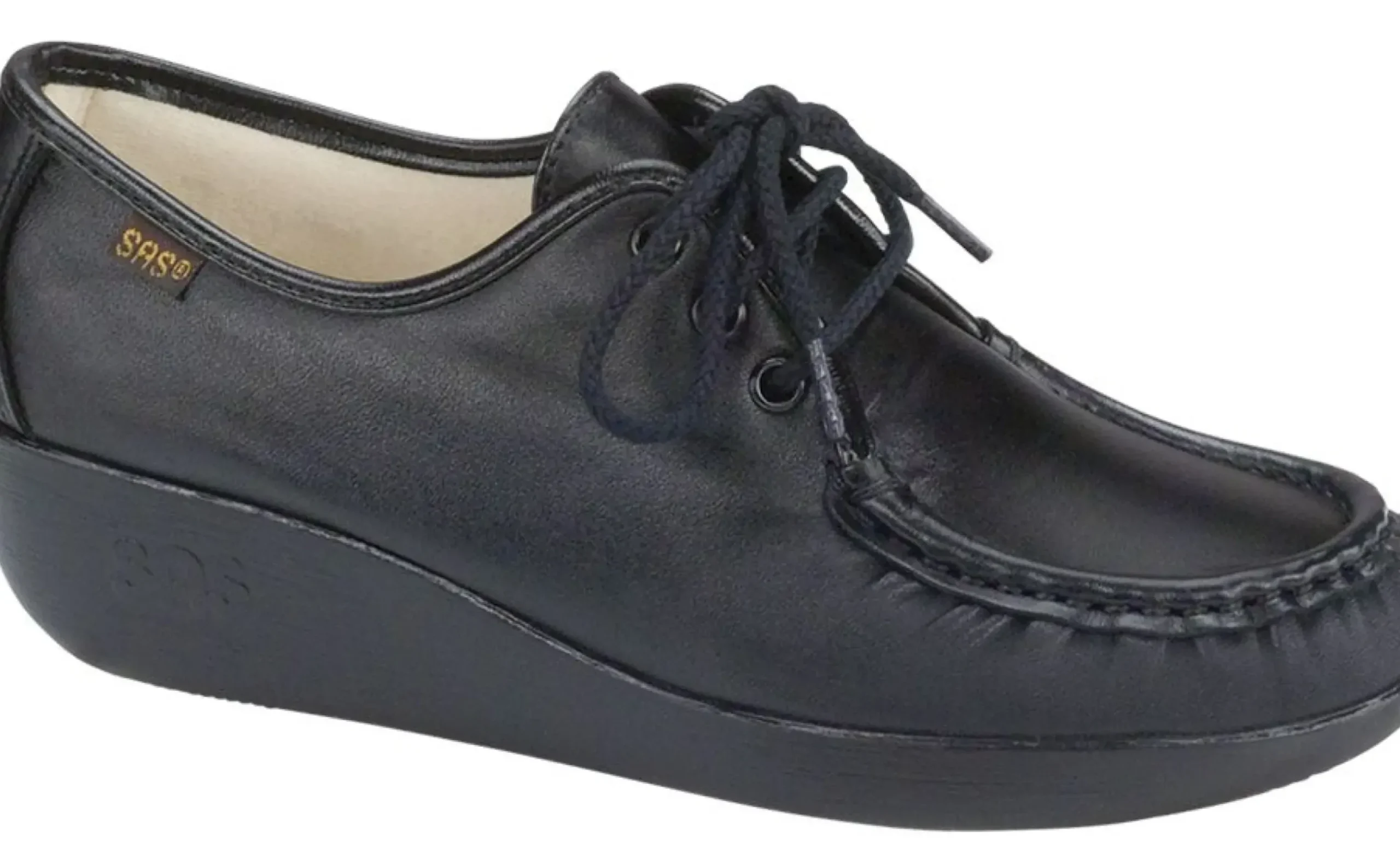 Hot SAS Shoes Bounce Black Leather Lace-Up Mocassin