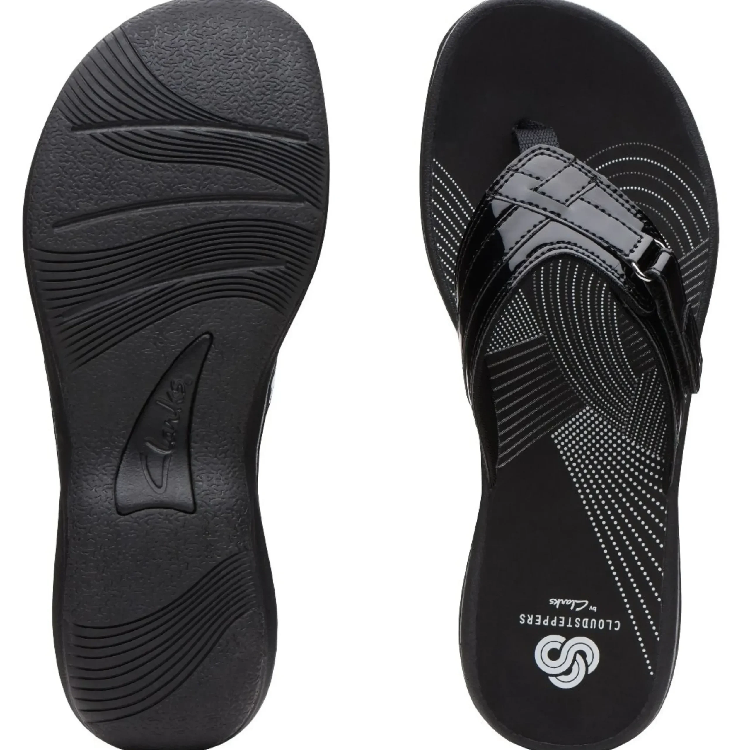 Online Clarks Breeze Sea Black Patent Thong Sandal