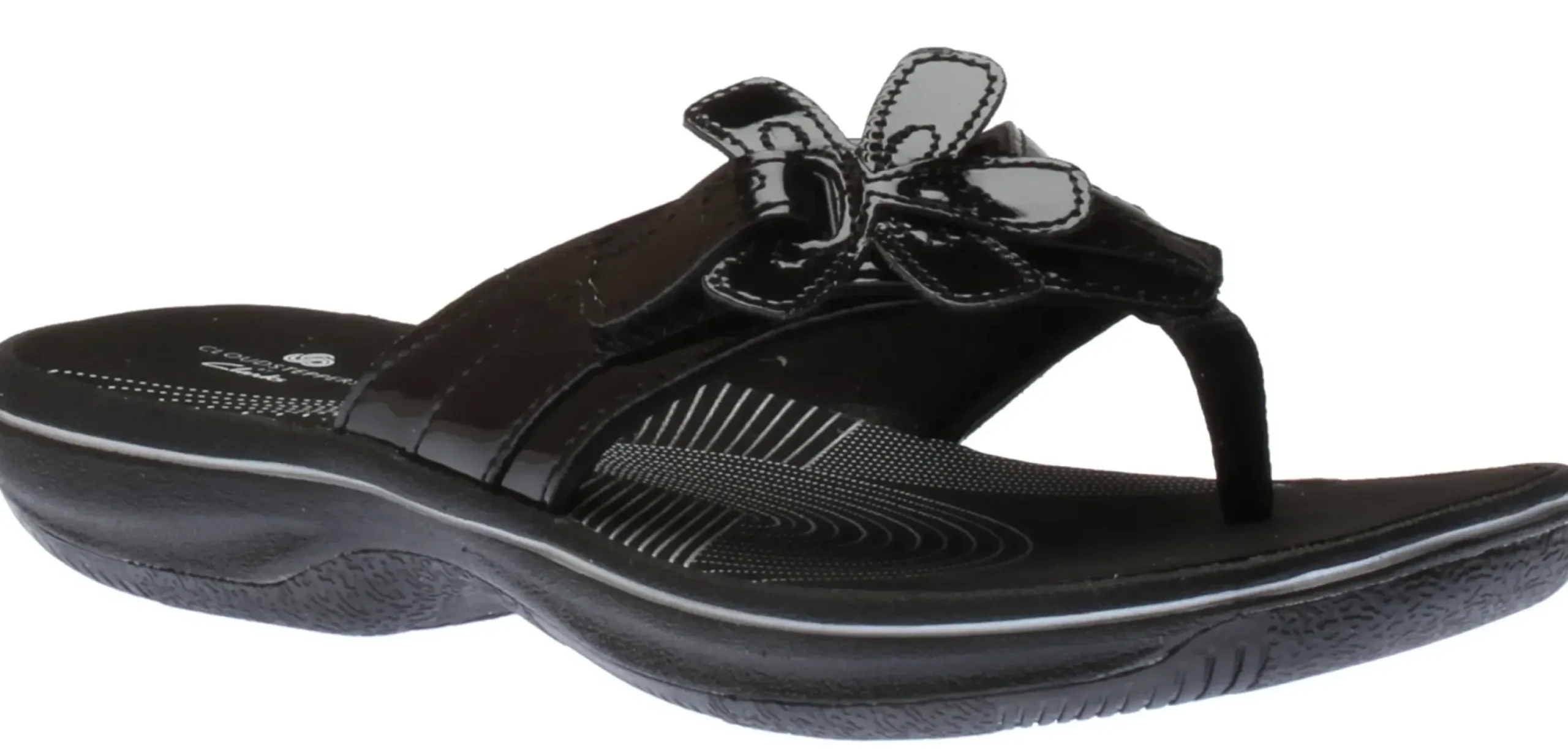 Hot Clarks Brinkley Flora Black Patent Thong Sandal
