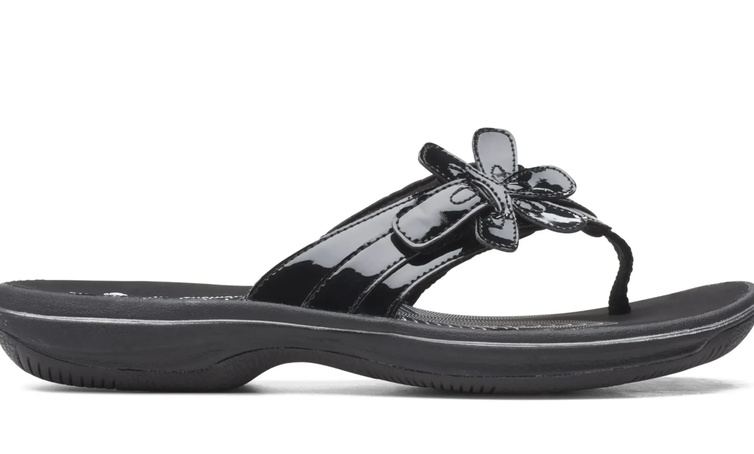 Hot Clarks Brinkley Flora Black Patent Thong Sandal