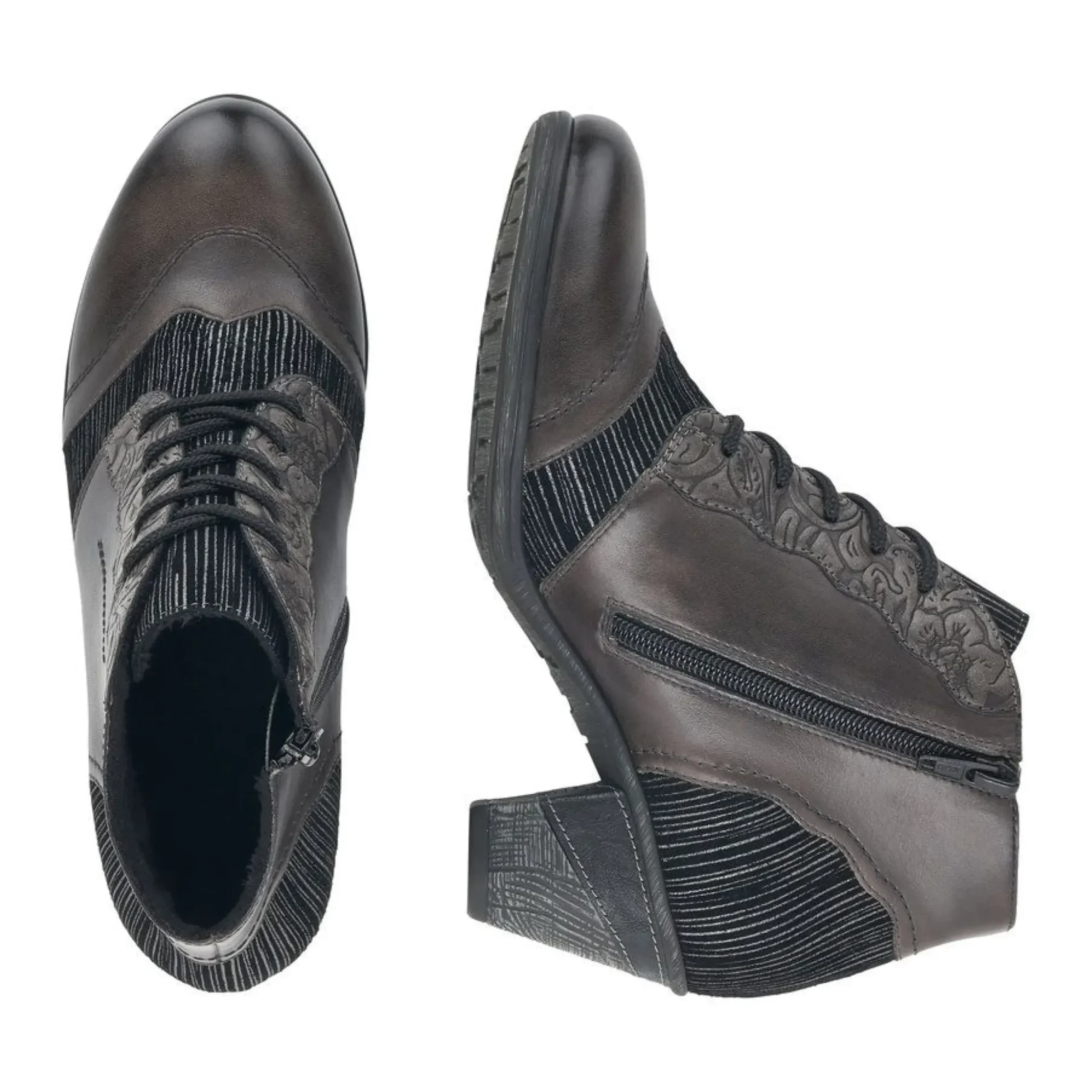 Online Remonte Cristallino Grey Leather Embossed Ankle Boot