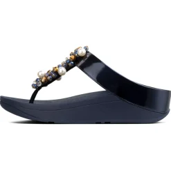 Hot Fit Flop Deco Midnight Navy Pearlized Faux Leather Thong Sandal