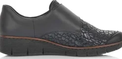 New Rieker Deserto Black Print Wedge Loafer