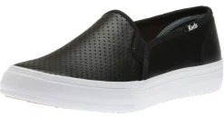 Sale Keds Double Decker Black Perforated Leather Slip-On Sneaker