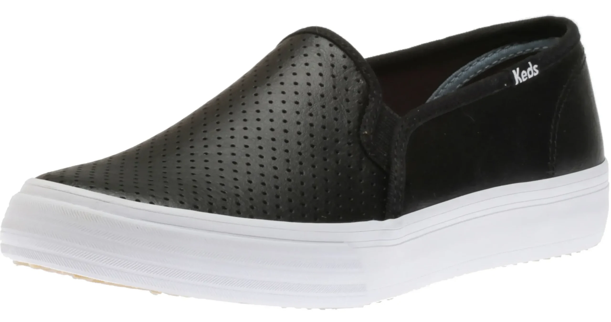 Sale Keds Double Decker Black Perforated Leather Slip-On Sneaker