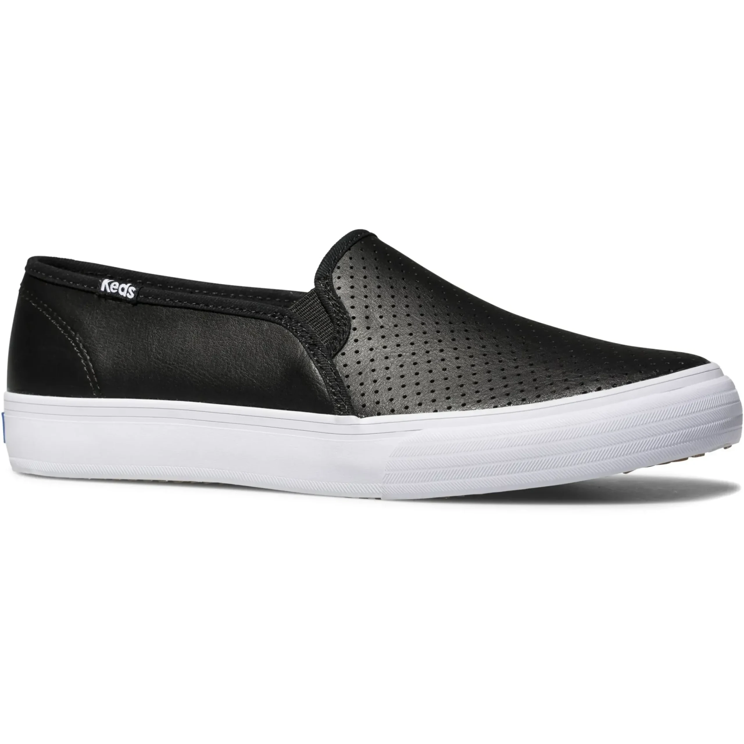 Sale Keds Double Decker Black Perforated Leather Slip-On Sneaker