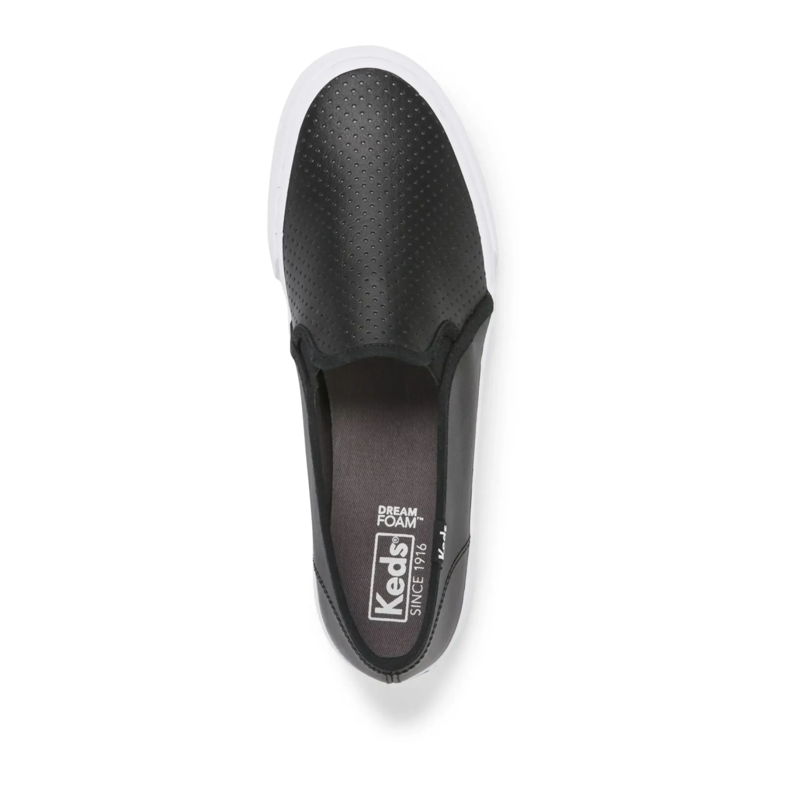 Sale Keds Double Decker Black Perforated Leather Slip-On Sneaker