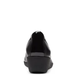 Clarks Elin Palm Black Leather Wedge Heel
