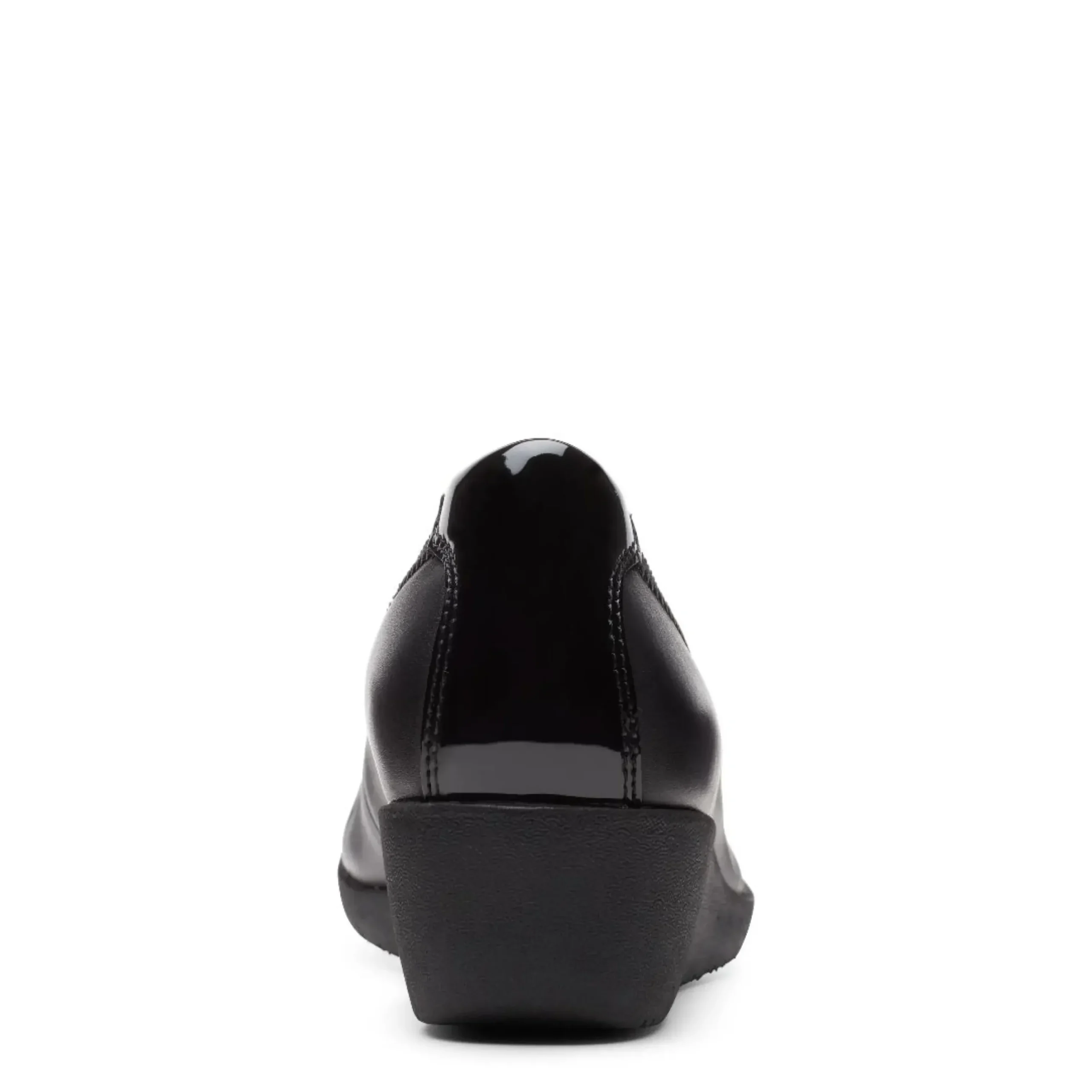 Clarks Elin Palm Black Leather Wedge Heel