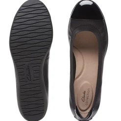 Clarks Elin Palm Black Leather Wedge Heel