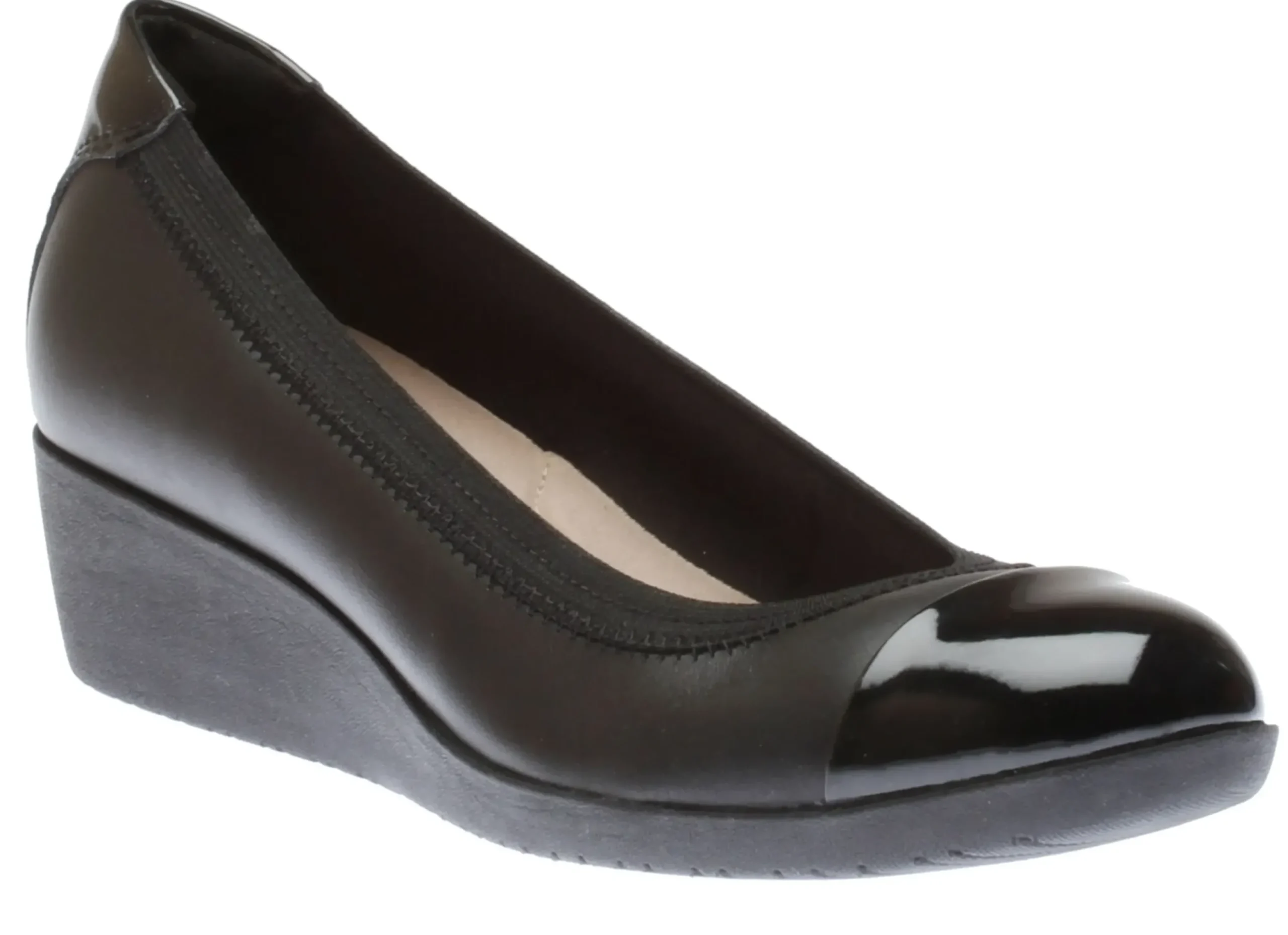 Clarks Elin Palm Black Leather Wedge Heel