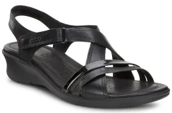 Discount Ecco Felicia Sandal Black Leather Adjustable Strap Wedge Sandal