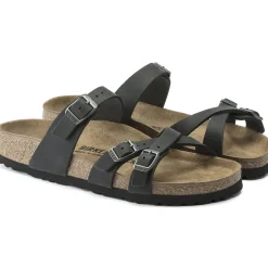 Clearance Birkenstock Franca Black Oiled Leather Slide Sandal