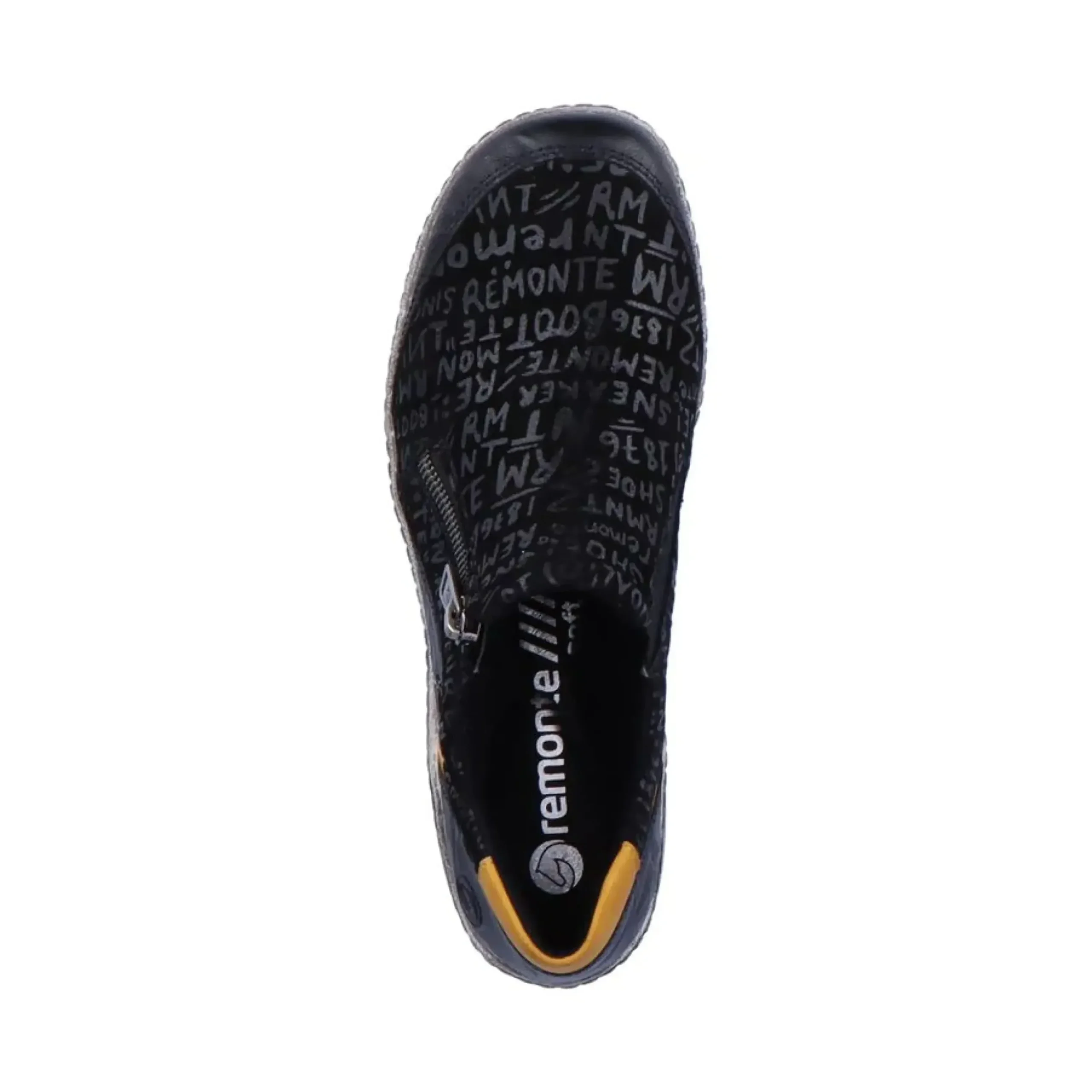 New Remonte Gargano Black Yellow Print Zipper Sneaker