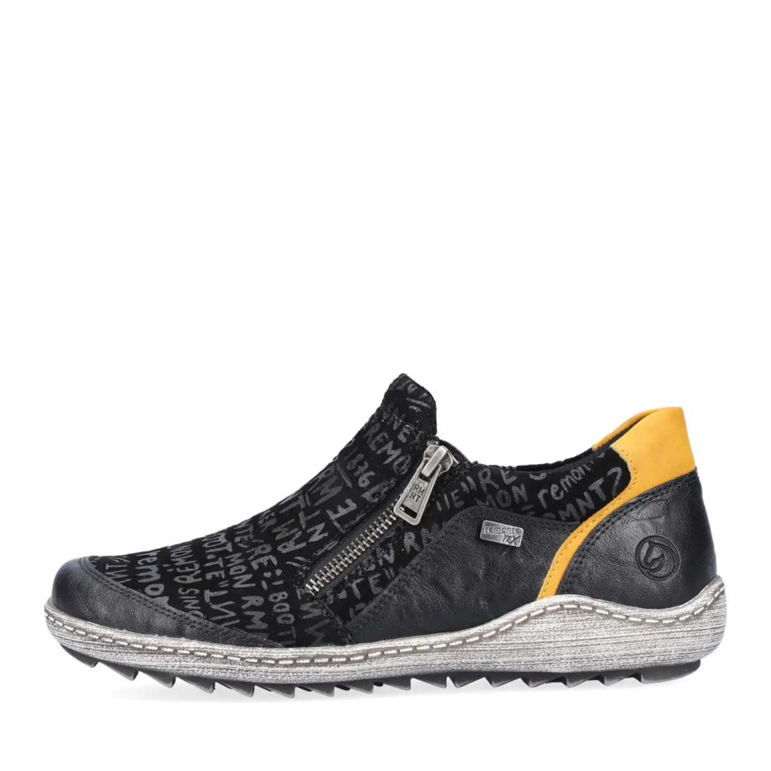 New Remonte Gargano Black Yellow Print Zipper Sneaker