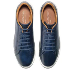 New Cole Haan Grandpru00F8 Blue Leather Lace-Up Tennis Sneaker