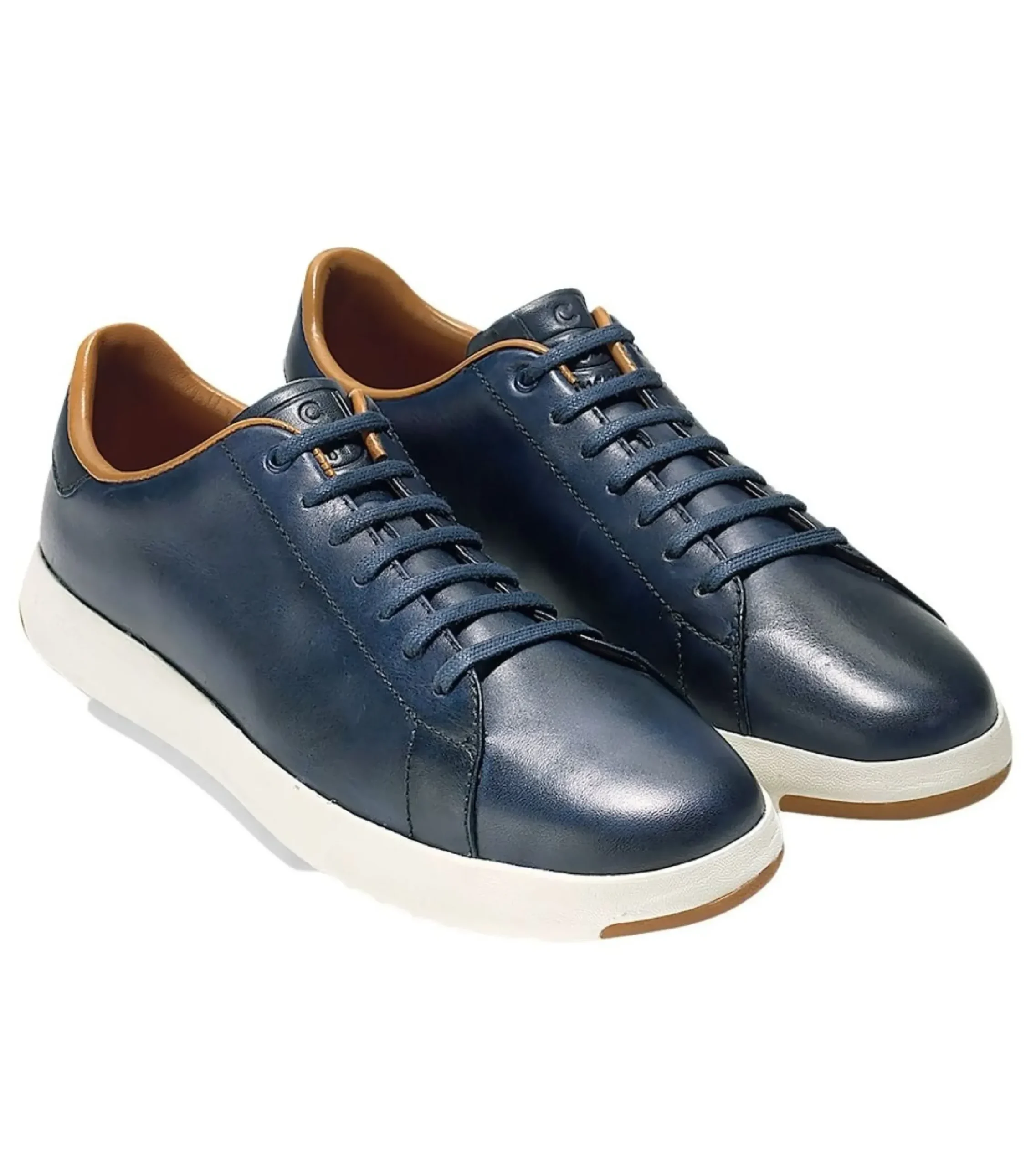 New Cole Haan Grandpru00F8 Blue Leather Lace-Up Tennis Sneaker