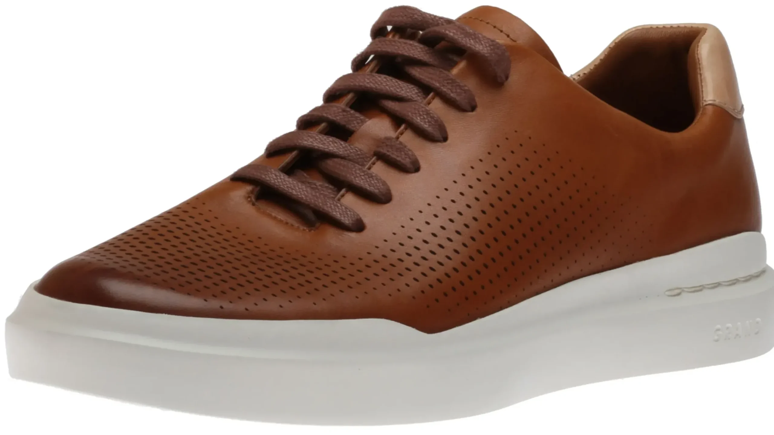 Discount Cole Haan Grandpru00F8 Rally Laser Cut Tan Brown Leather Lace-Up Sneaker