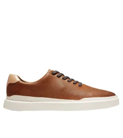 Discount Cole Haan Grandpru00F8 Rally Laser Cut Tan Brown Leather Lace-Up Sneaker