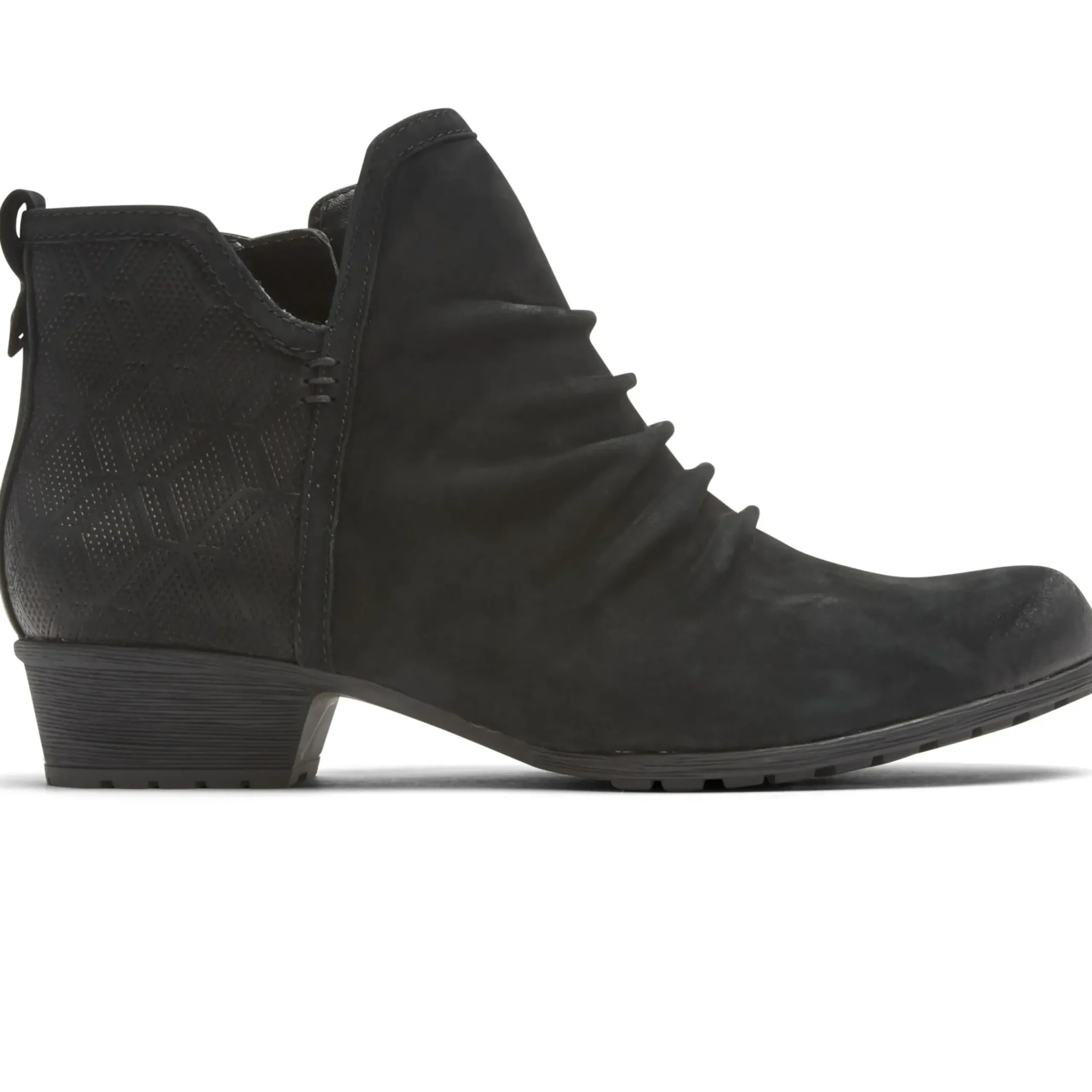 Outlet Rockport Gratasha 2 Panel Black Ruched Leather Ankle Boot