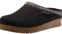 New Haflinger Grizzly Franzl Black Wool Patterned Trim Felt Clog