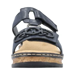Rieker Gurgano Navy Embossed Wedge Slide Sandal