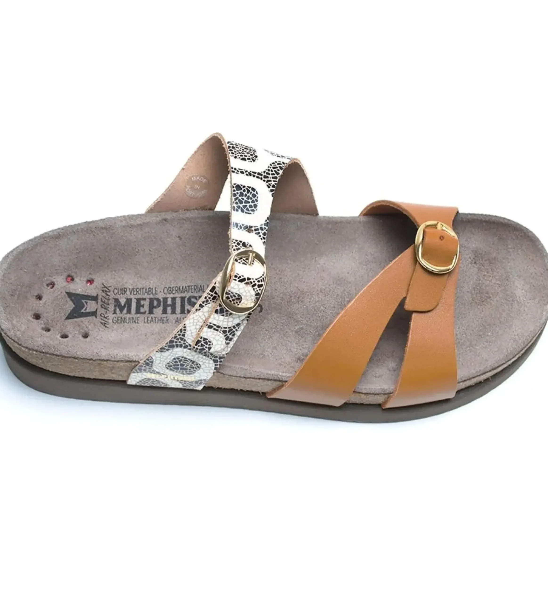 Best Mephisto Hannel Copacabana Camel Waxy Leather Slide Sandal