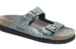 Mephisto Harmony Metallic Grey Leather Crinkle Slide Sandal