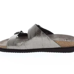 Mephisto Harmony Metallic Grey Leather Crinkle Slide Sandal