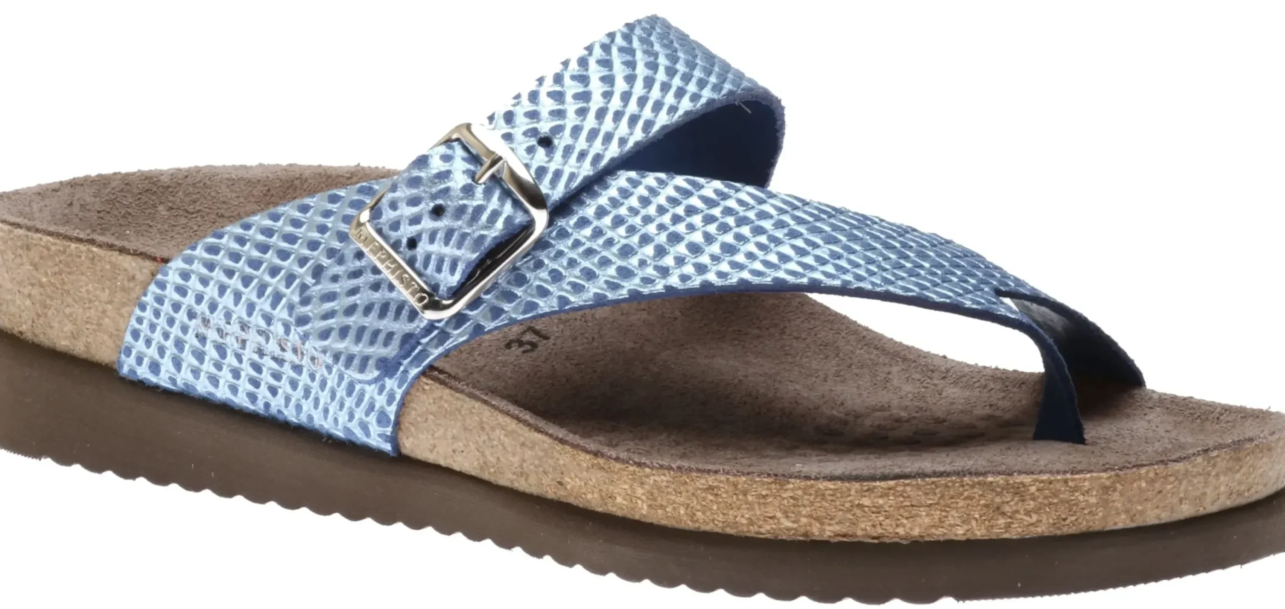 Clearance Mephisto Helen Cuba Cobalt Blue Textured Leather Thong Sandal