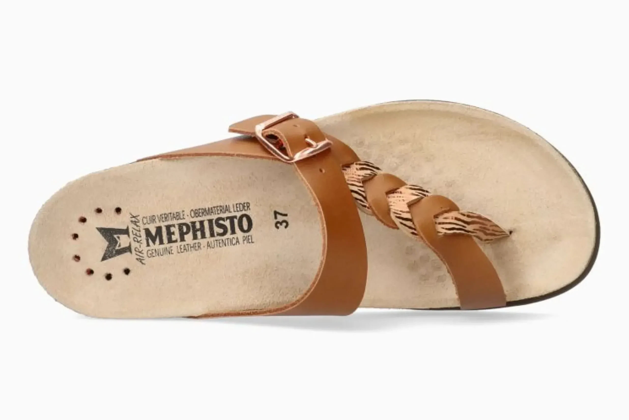Best Mephisto Heleonore Camel Brown Zebra Leather Thong Sandal