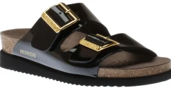 Online Mephisto Hester Black Patent Gold Buckle Slide Sandal