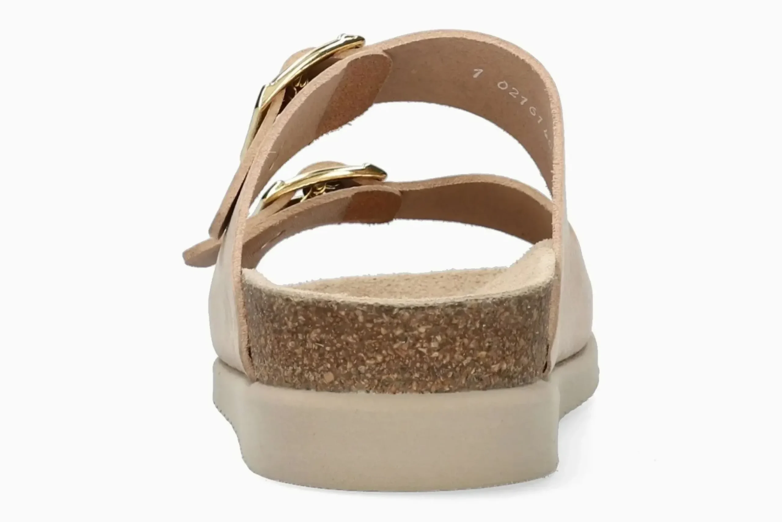 Online Mephisto Hester Light Sand Gold Buckle Textured Leather Slide Sandal