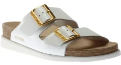 Clearance Mephisto Hester White Patent Gold Buckle Slide Sandal